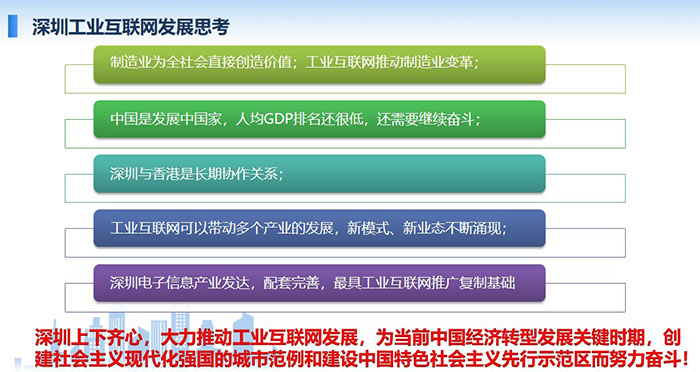 制造業(yè)為全社會直接創(chuàng)造價值；工業(yè)互聯(lián)網(wǎng)推動制造業(yè)變革；工業(yè)互聯(lián)網(wǎng)可以帶動多個產(chǎn)業(yè)的發(fā)展，新模式、新業(yè)態(tài)不斷涌現(xiàn)； 工業(yè)互聯(lián)網(wǎng)可以帶動多個產(chǎn)業(yè)的發(fā)展，新模式、新業(yè)態(tài)不斷涌現(xiàn)；深圳上下齊心，大力推動工業(yè)互聯(lián)網(wǎng)發(fā)展， 為當前中國經(jīng)濟轉(zhuǎn)型發(fā)展關(guān)鍵時期，創(chuàng)建社會主義現(xiàn)代化強國的城市范例和建設(shè)中國特色社會主義先行示范區(qū)而努力奮斗！